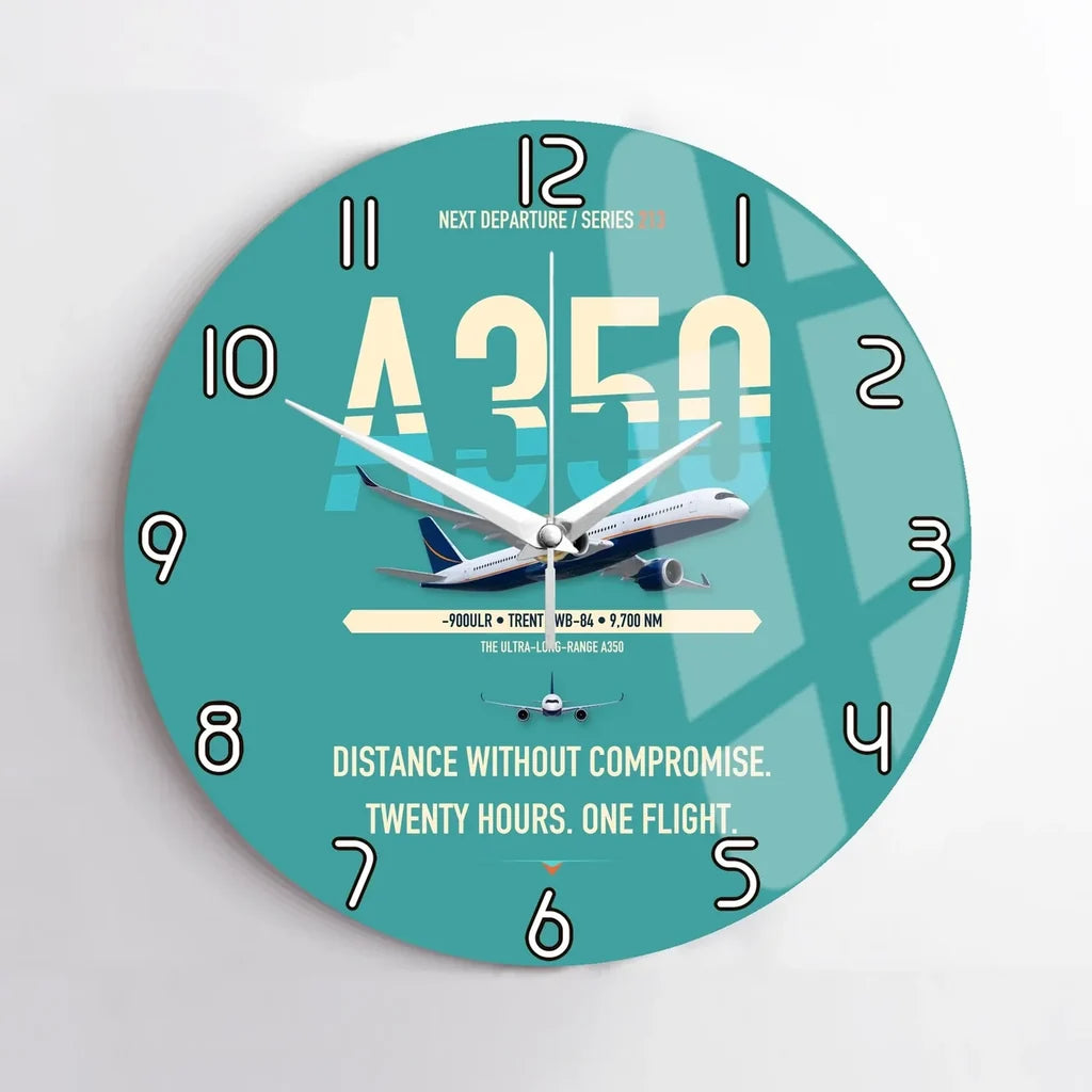 Airbus A350-900ULR design on turquoise no frame wall clock