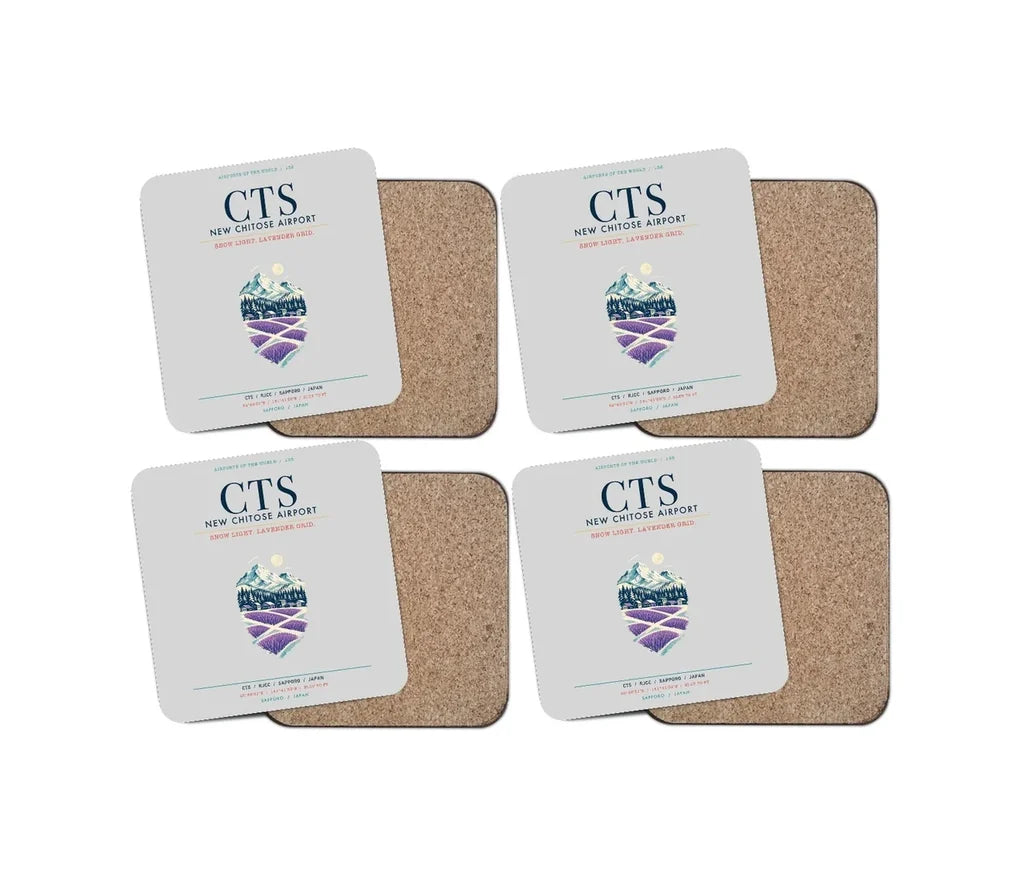 New Chitose Airport Sapporo (CTS) design on light gray 4 pieces set coaster