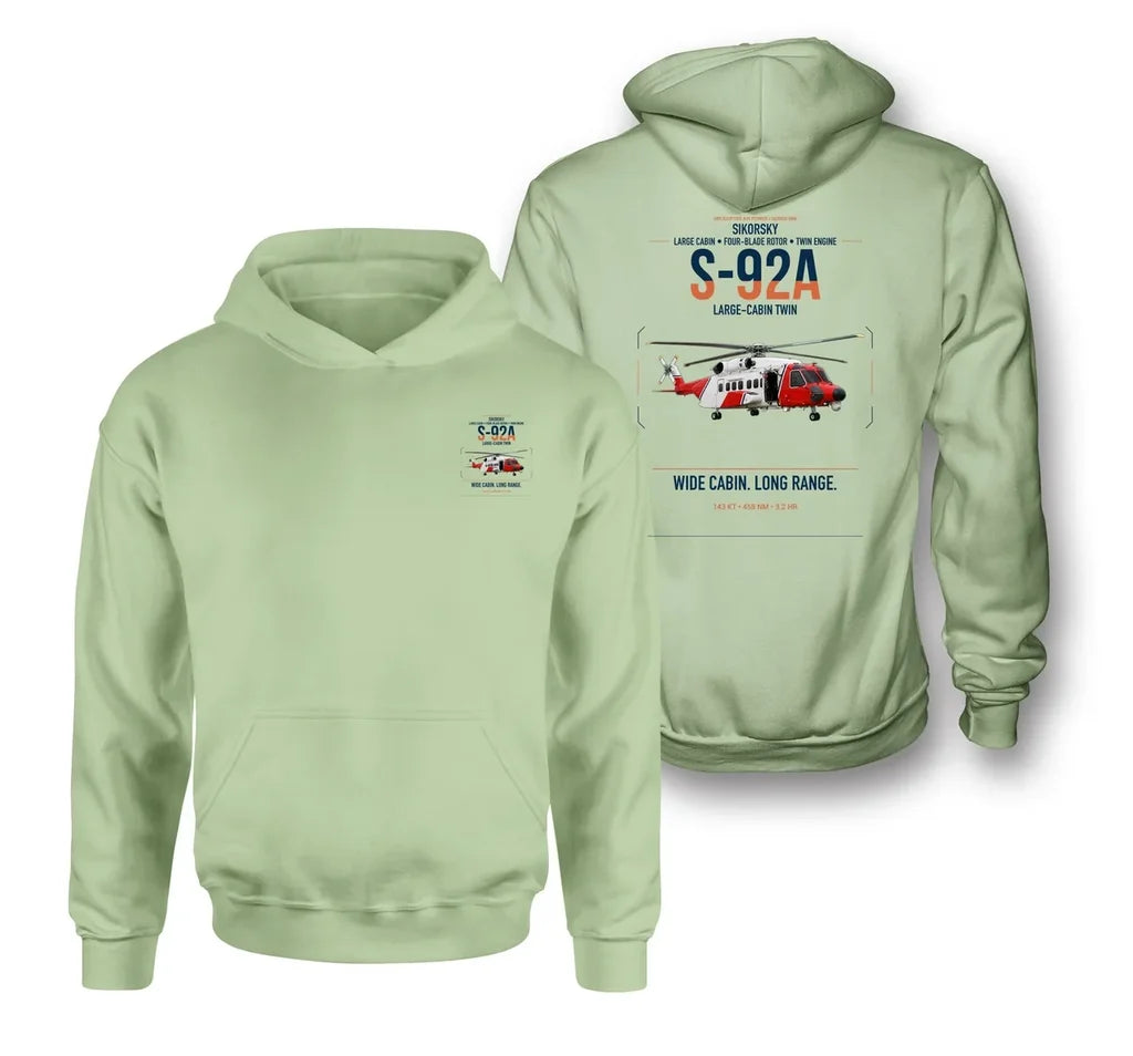 Sikorsky S-92A design on light green double-side hoodie, double-side print