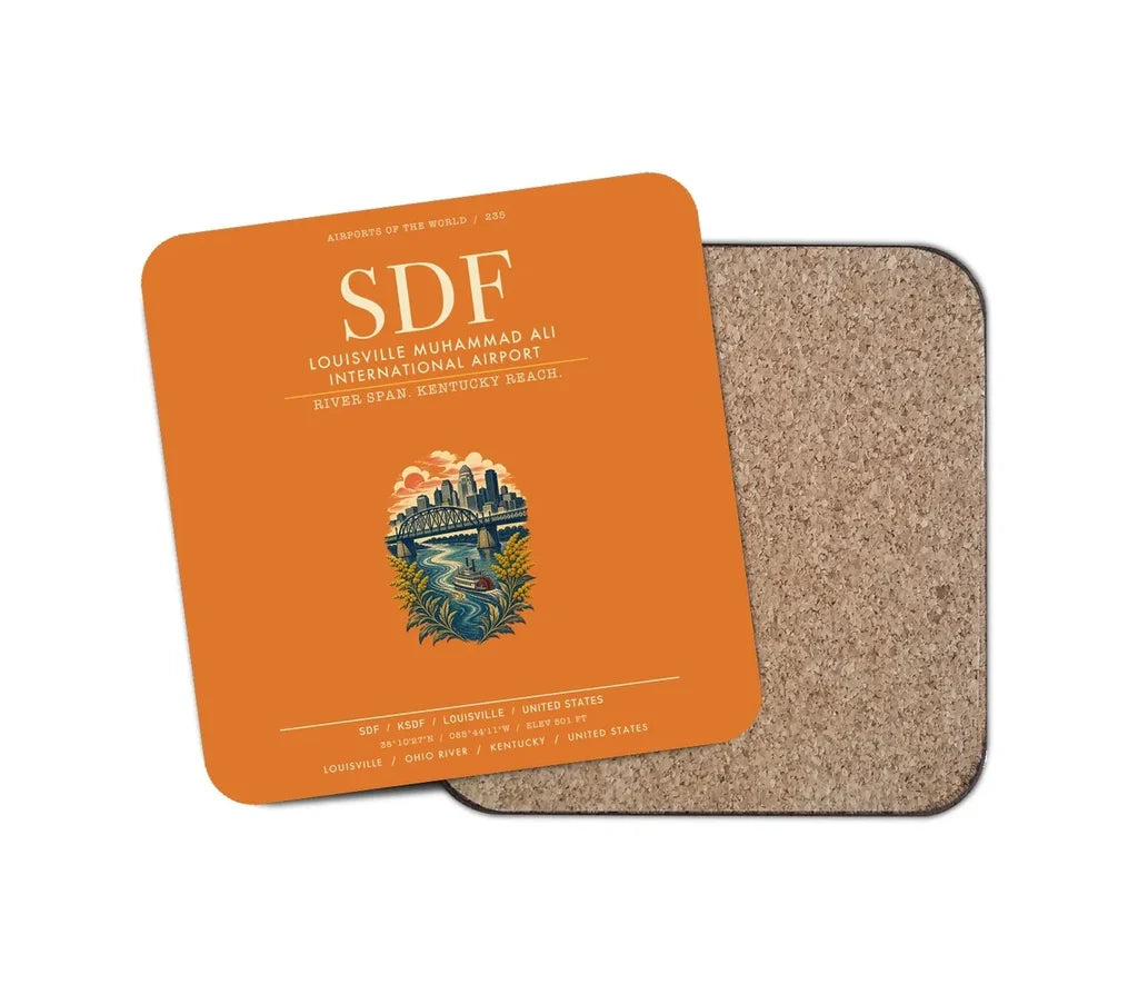 Louisville Muhammad Ali International Airport (SDF) design on orange 1 piece coaster