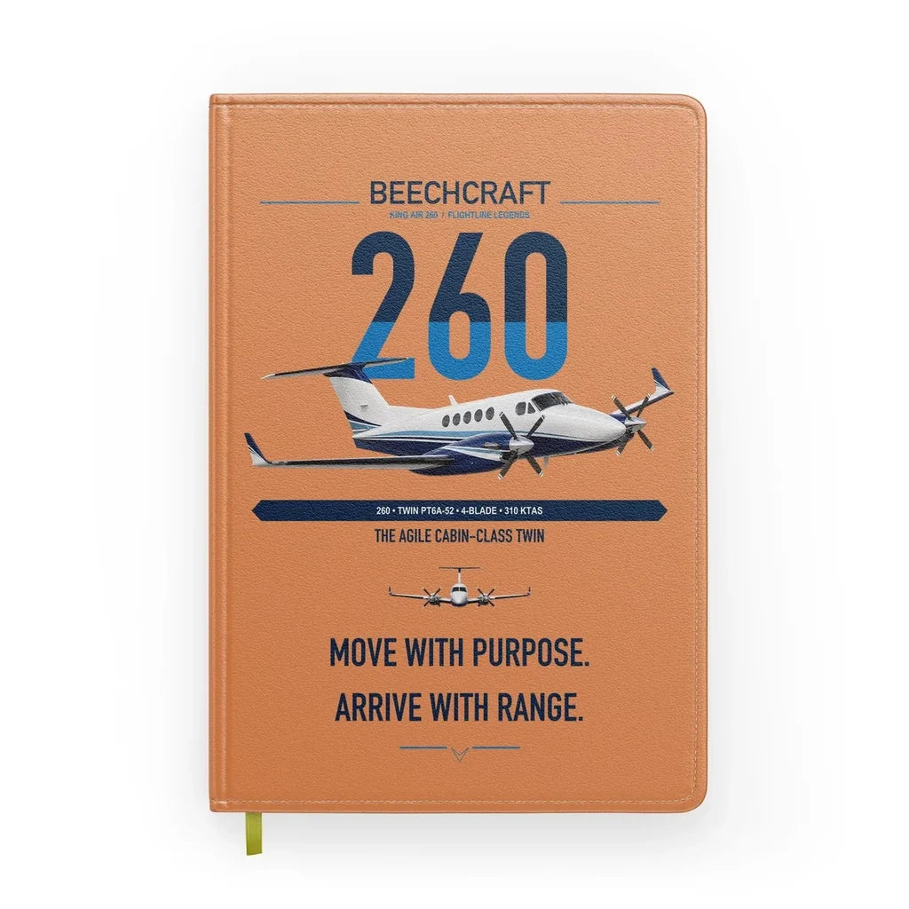 Beechcraft King Air 260 design on orange notebook