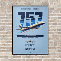 Thumbnail for Boeing 757-200 vertical canvas print - framed - light blue background
