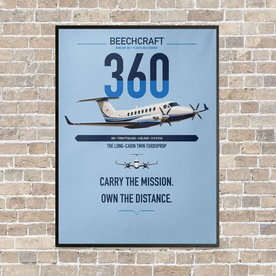 Beechcraft King Air 360 vertical canvas print - framed - light blue background