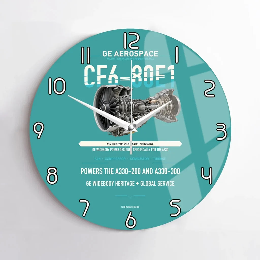 CF6-80E1 design on turquoise no frame wall clock