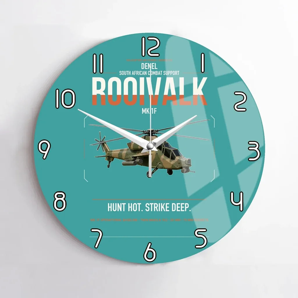 Denel Rooivalk Mk 1F design on turquoise no frame wall clock