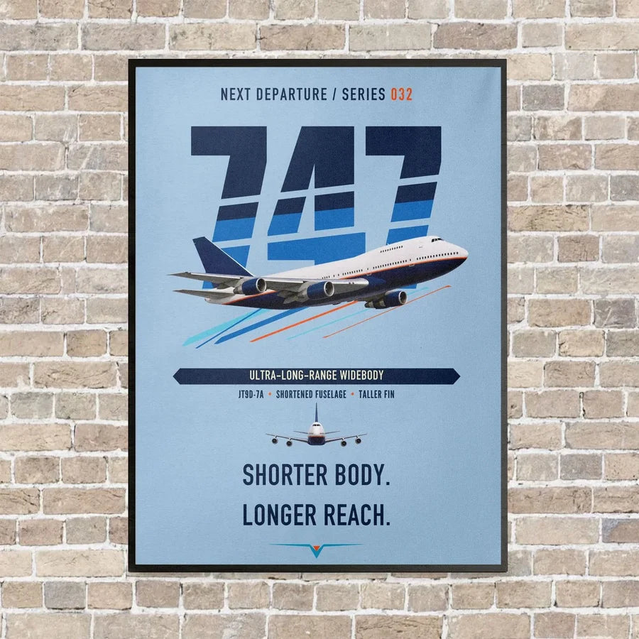 Boeing 747SP vertical canvas print - framed - light blue background