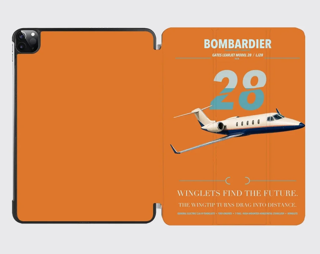 Bombardier Learjet 28 design on orange ipad tablet case