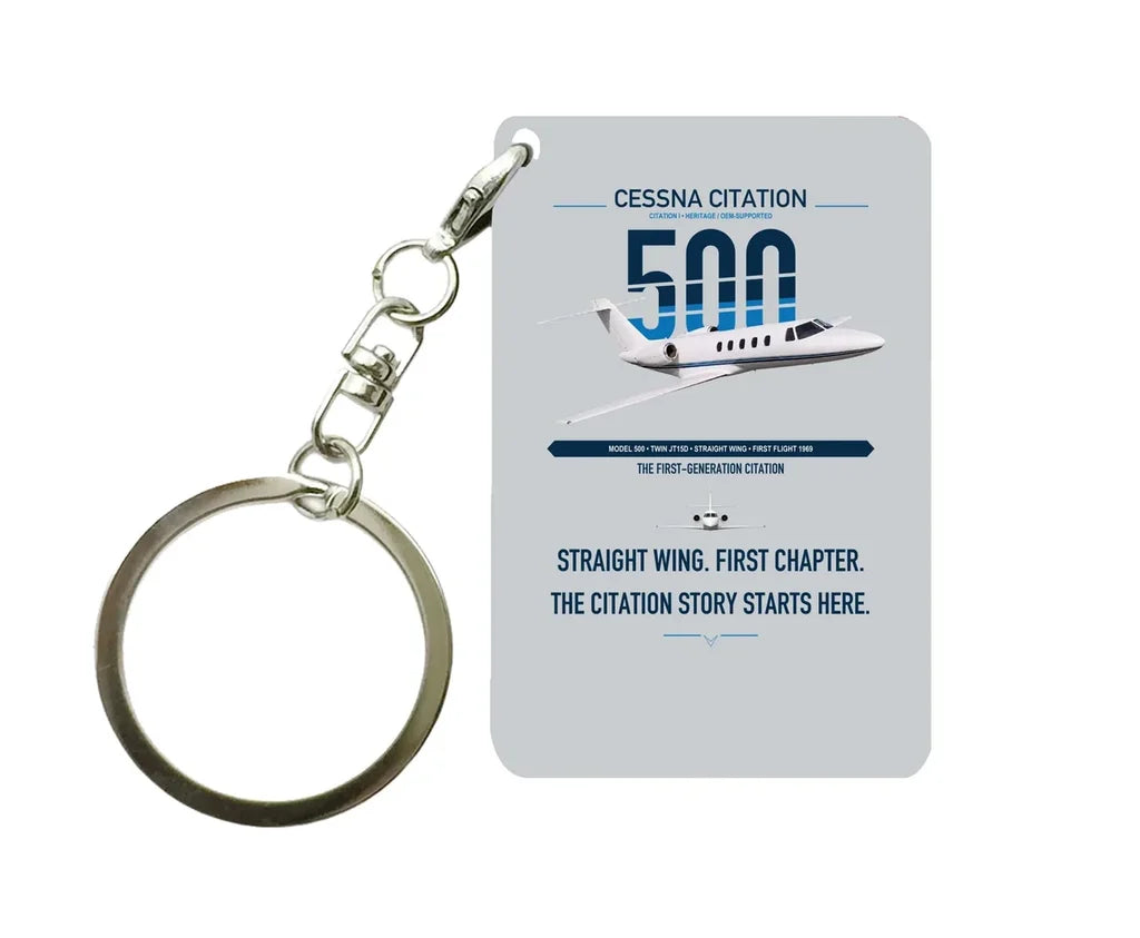 Cessna Citation 500 - Citation I design on light gray designed key chain, double-side print