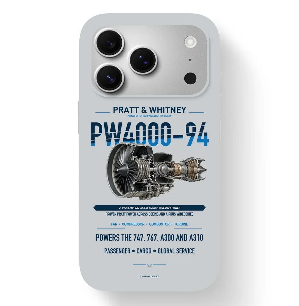 PW4000-94 Case design on light gray iphone case