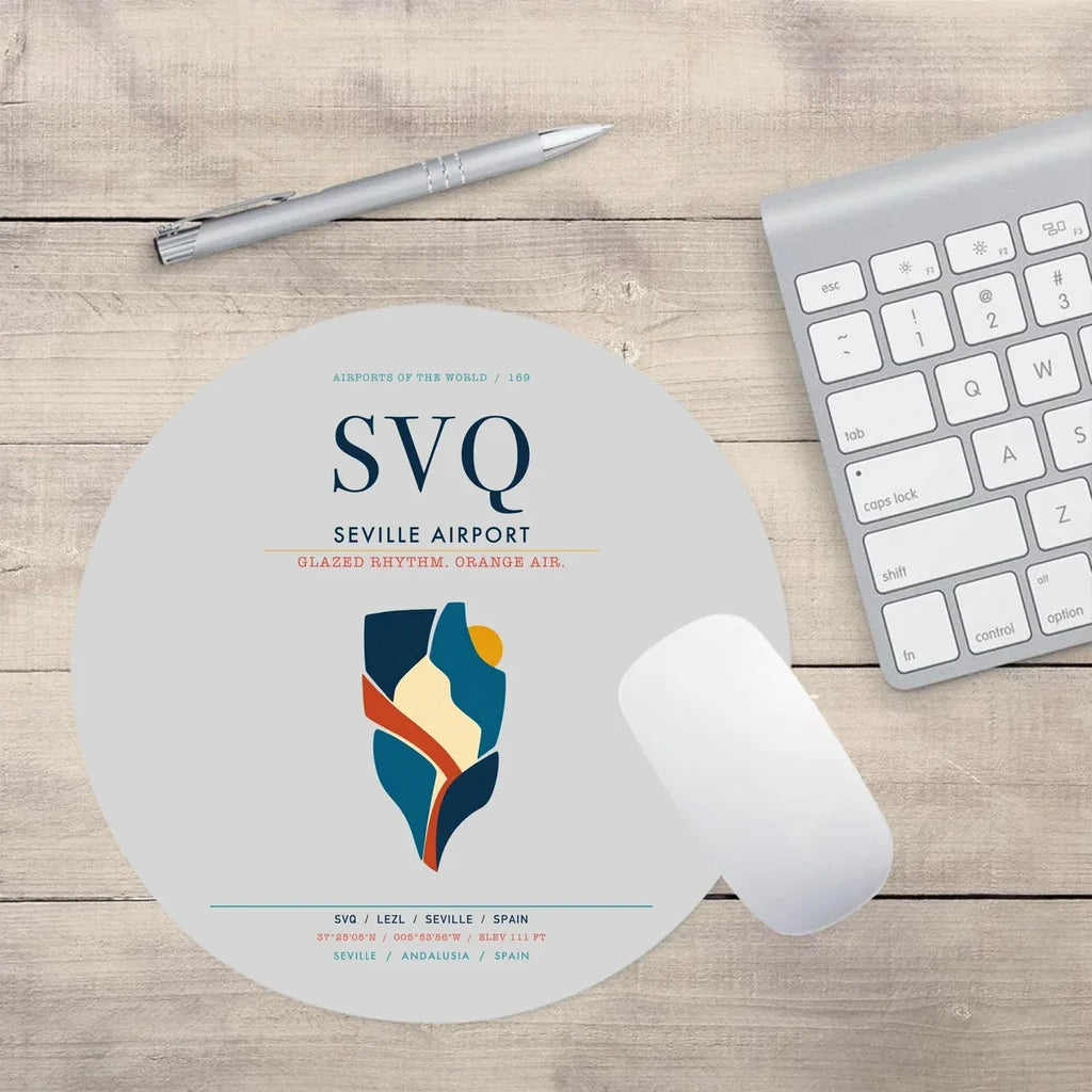 Seville Airport (SVQ) design on light gray round mouse pad