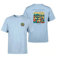 Thumbnail for VINTAGE G4372 - The Tram To The Tarmac - Double-Side T-Shirt design on lightblue double side t shirt
