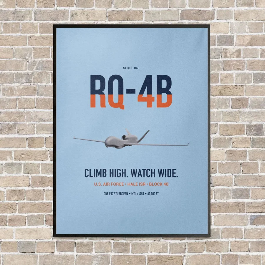 RQ-4B Global Hawk vertical canvas print - framed - light blue background