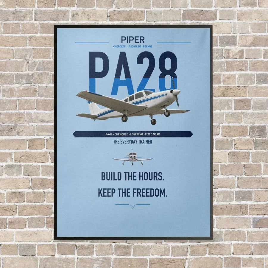 Piper PA-28 Cherokee vertical canvas print - framed - light blue background