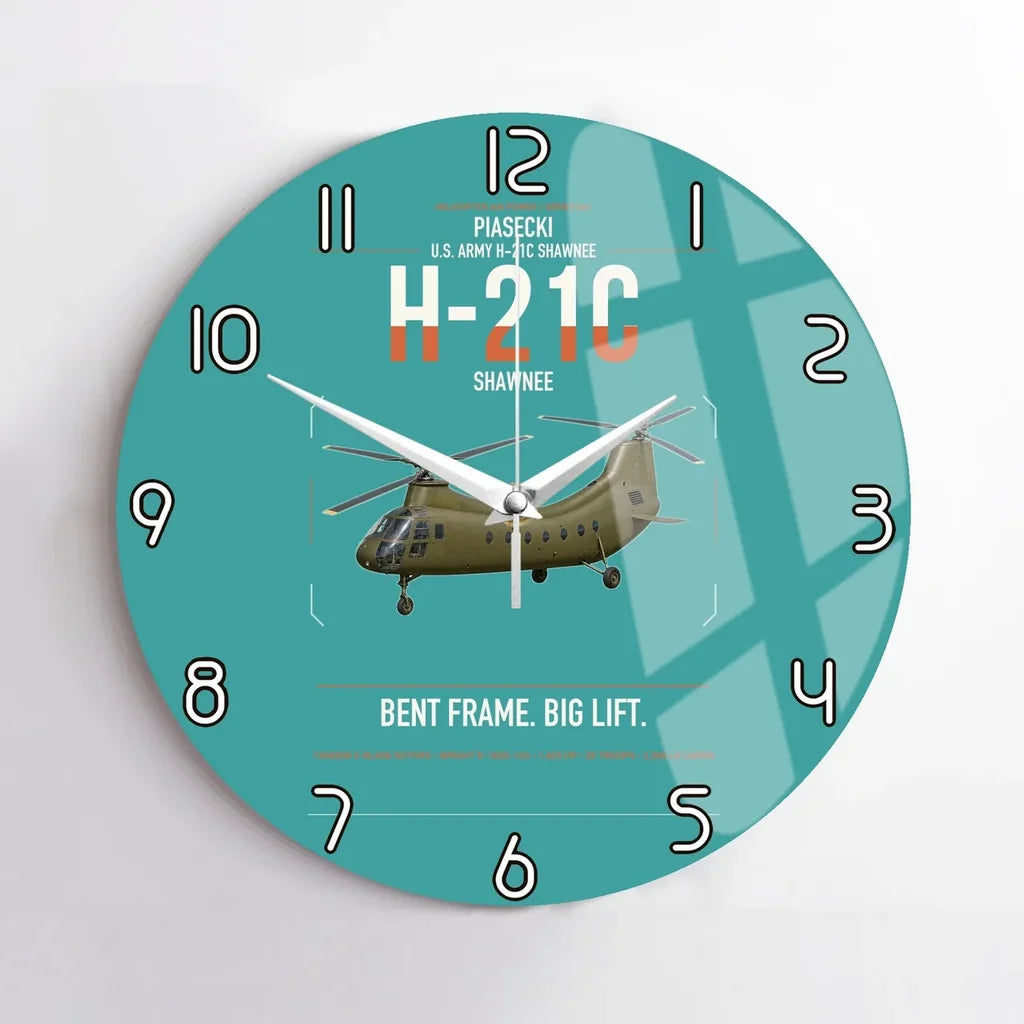 Piasecki H-21C Shawnee design on turquoise no frame wall clock