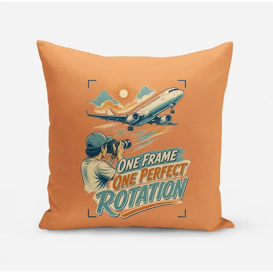 One Frame One Perfect Rotation design on orange pillow