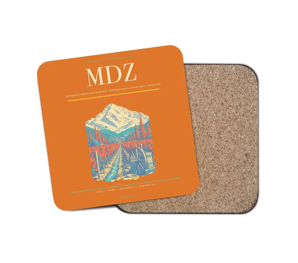 Governor Francisco Gabrielli International Airport (MDZ) design on orange 1 piece coaster