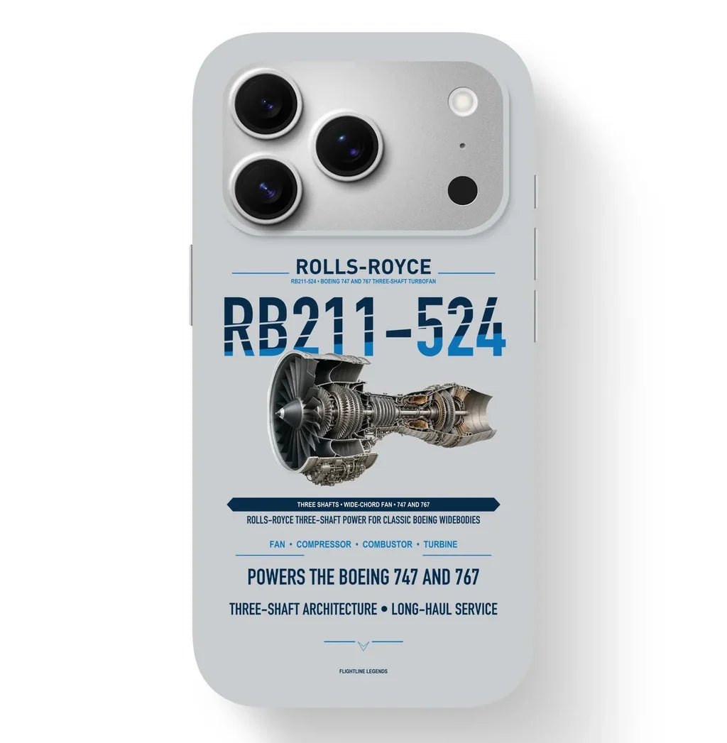 RB211-524 Case design on light gray iphone case