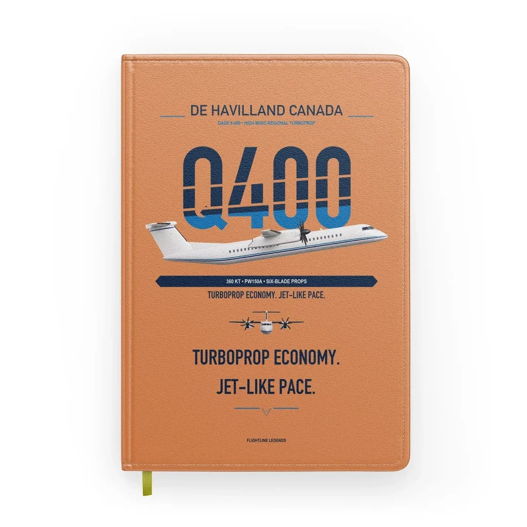 De Havilland Dash 8-400 design on orange notebook