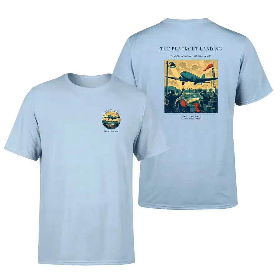 VINTAGE G4501 - The Blackout Landing - Double-Side T-Shirt design on lightblue double side t shirt