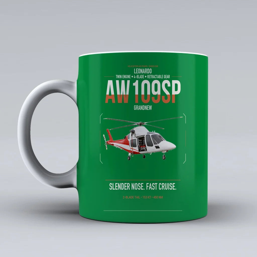 Leonardo AW109SP GrandNew design on green ceramic mug, double-side print