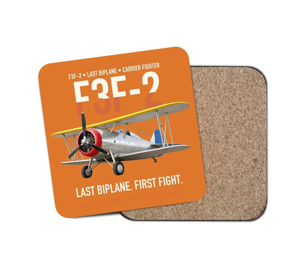 F3F-2 Last Biplane First Fight design on orange 1 piece coaster
