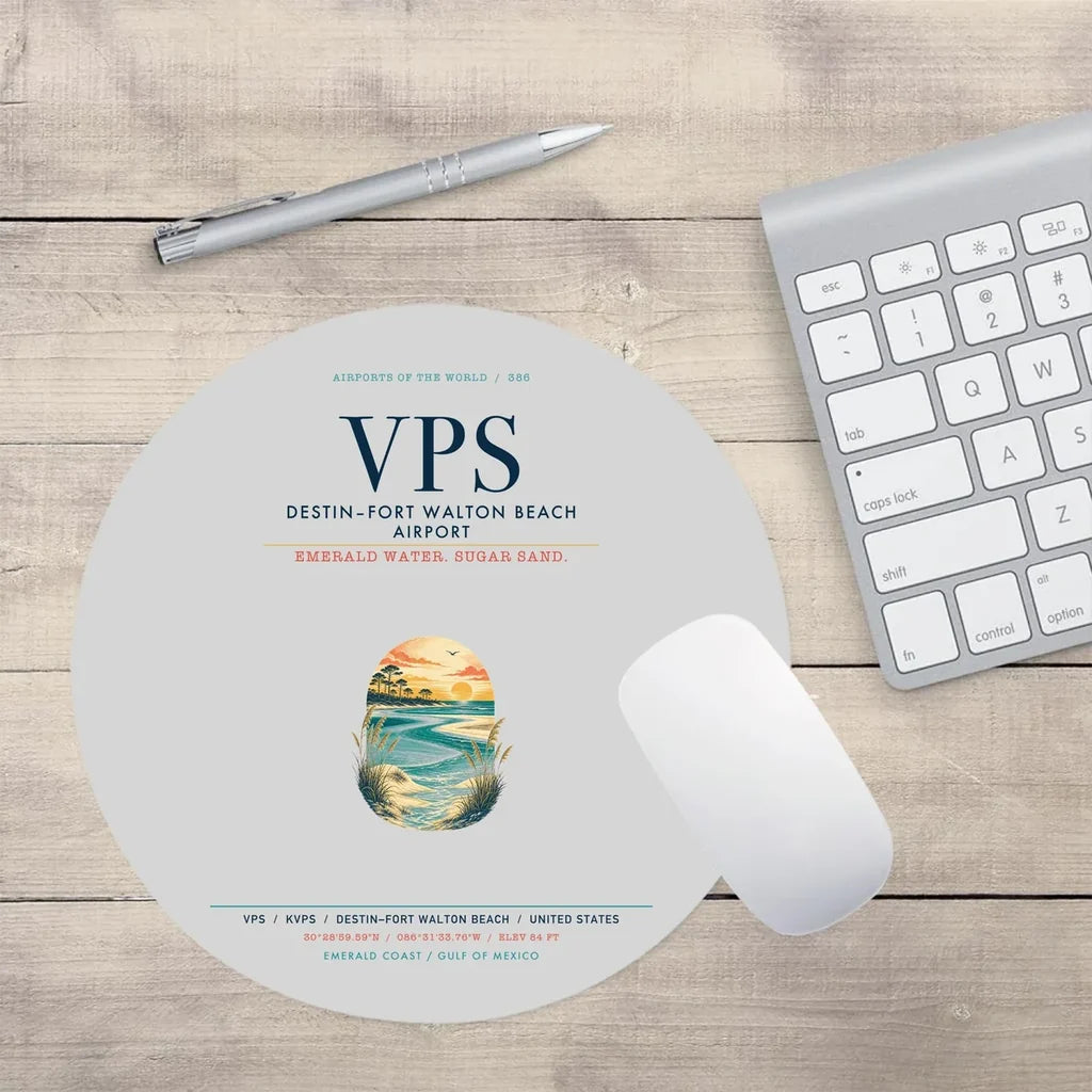 Destin Fort Walton Beach Airport (VPS) design on light gray round mouse pad