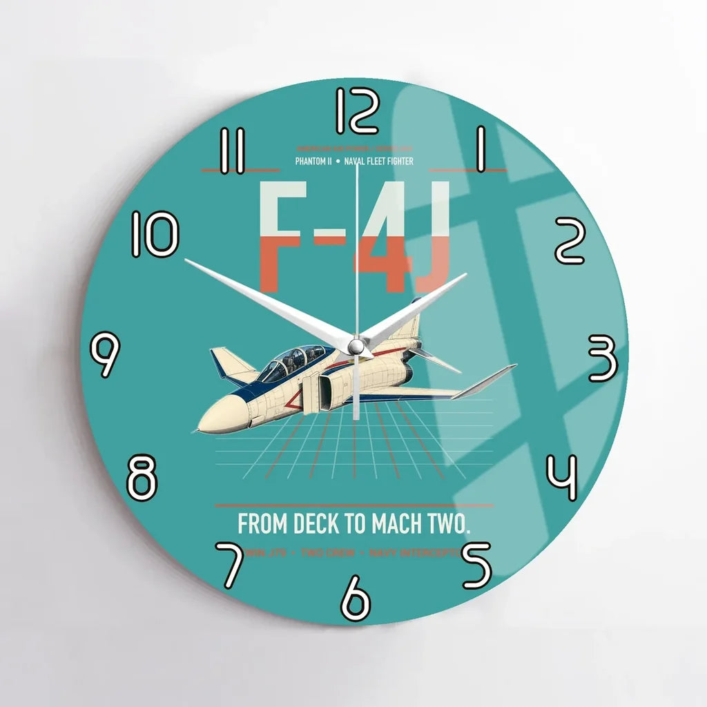 F-4J Phantom II design on turquoise no frame wall clock
