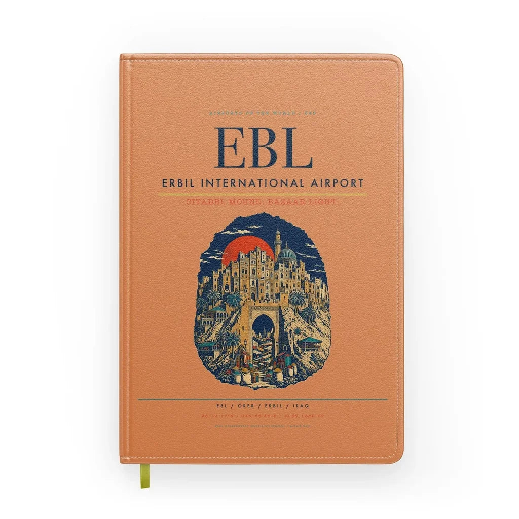 Erbil International Airport (EBL) design on orange notebook
