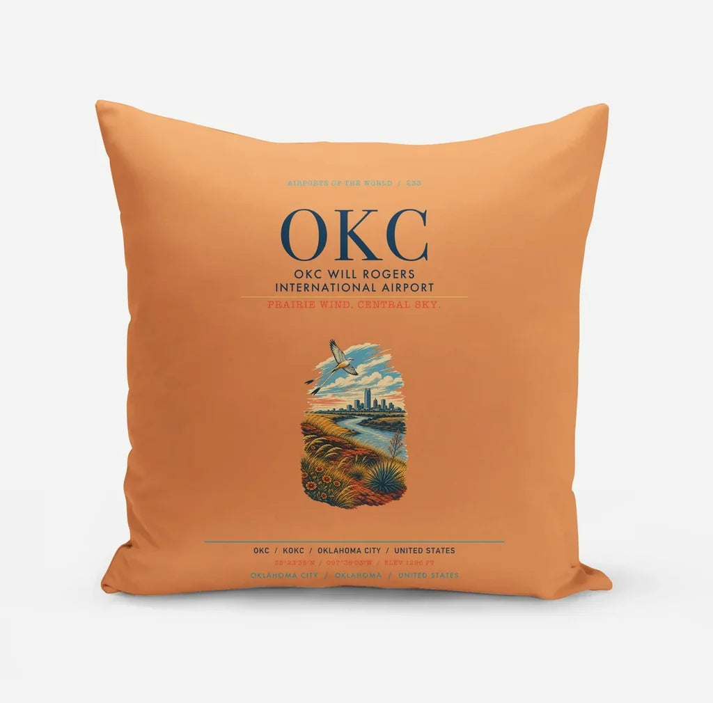 OKC Will Rogers International Airport (OKC) design on orange pillow