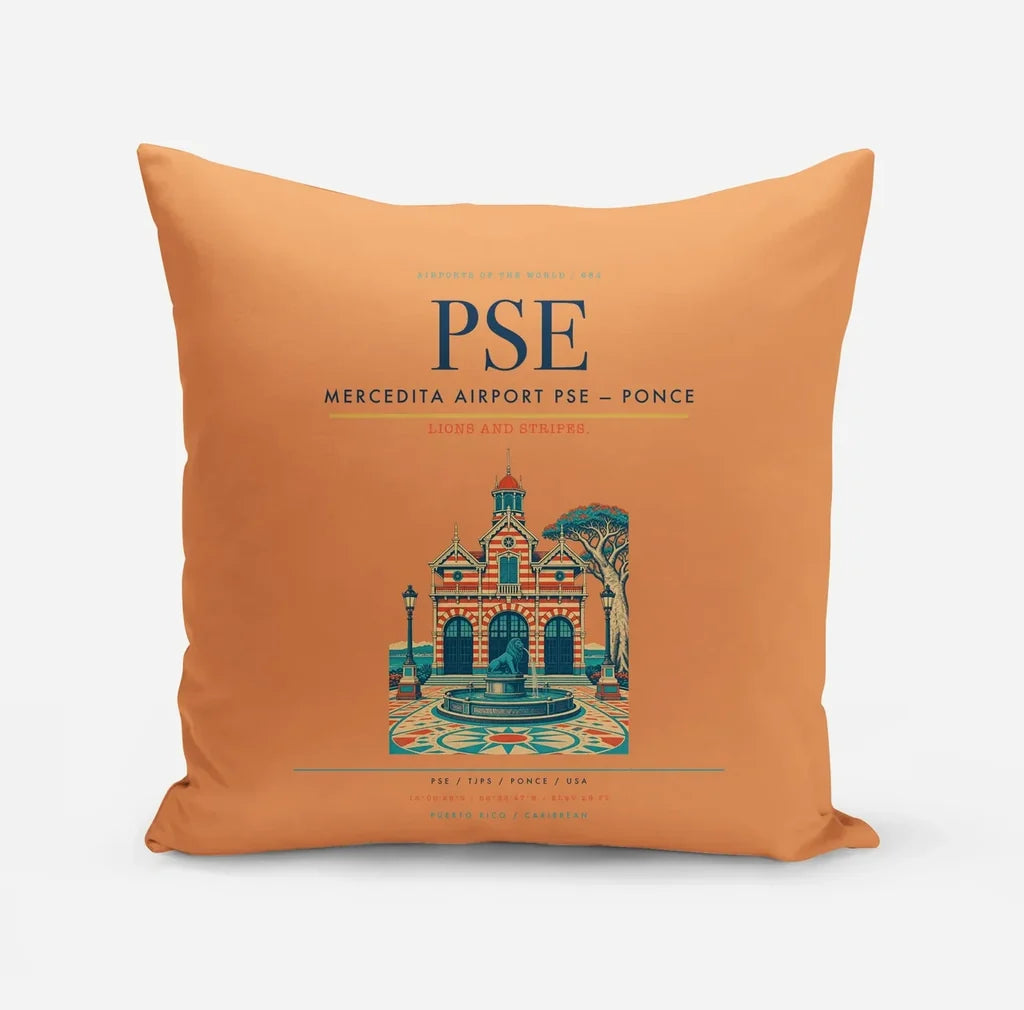 Mercedita Airport (PSE) design on orange pillow