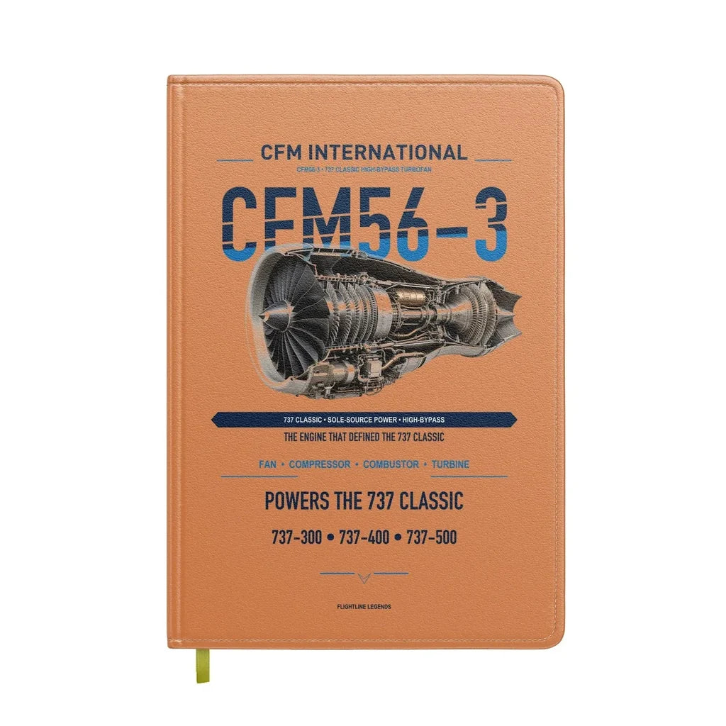 CFM56-3 design on orange notebook