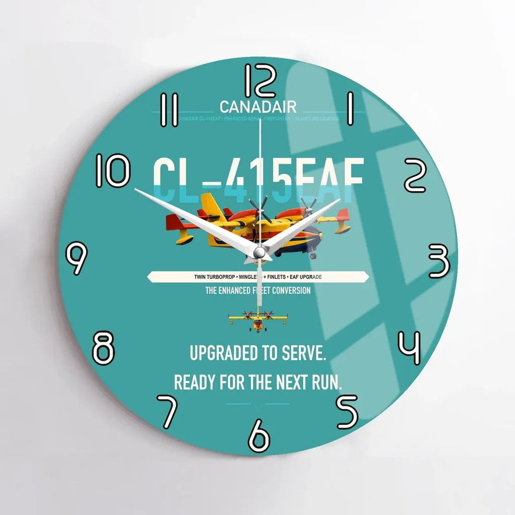 Canadair CL-415EAF design on turquoise no frame wall clock