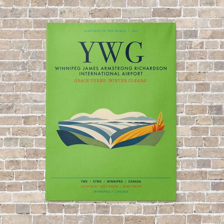 Winnipeg James Armstrong Richardson International Airport YWG vertical canvas print - no frame - light green background
