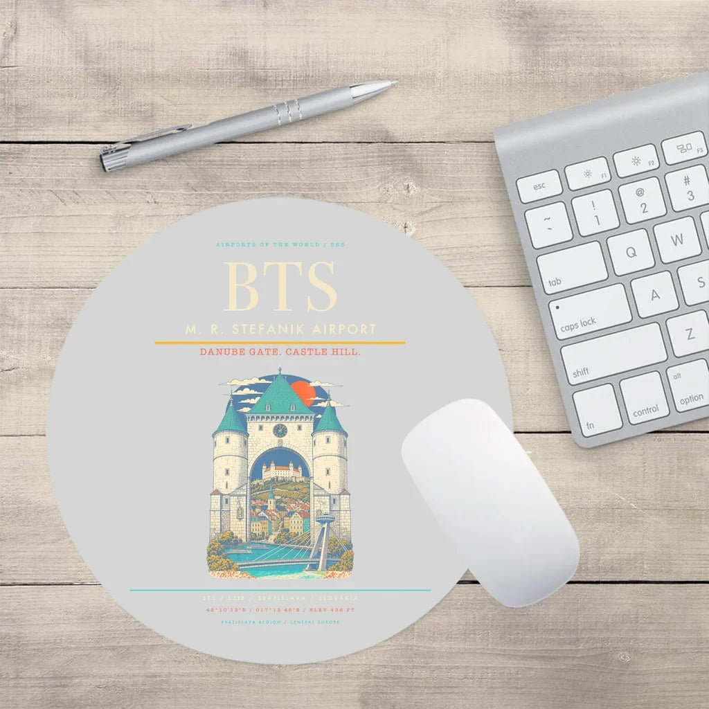 M. R. Stefanik Airport BTS Mouse-Pad Round - Light Gray
