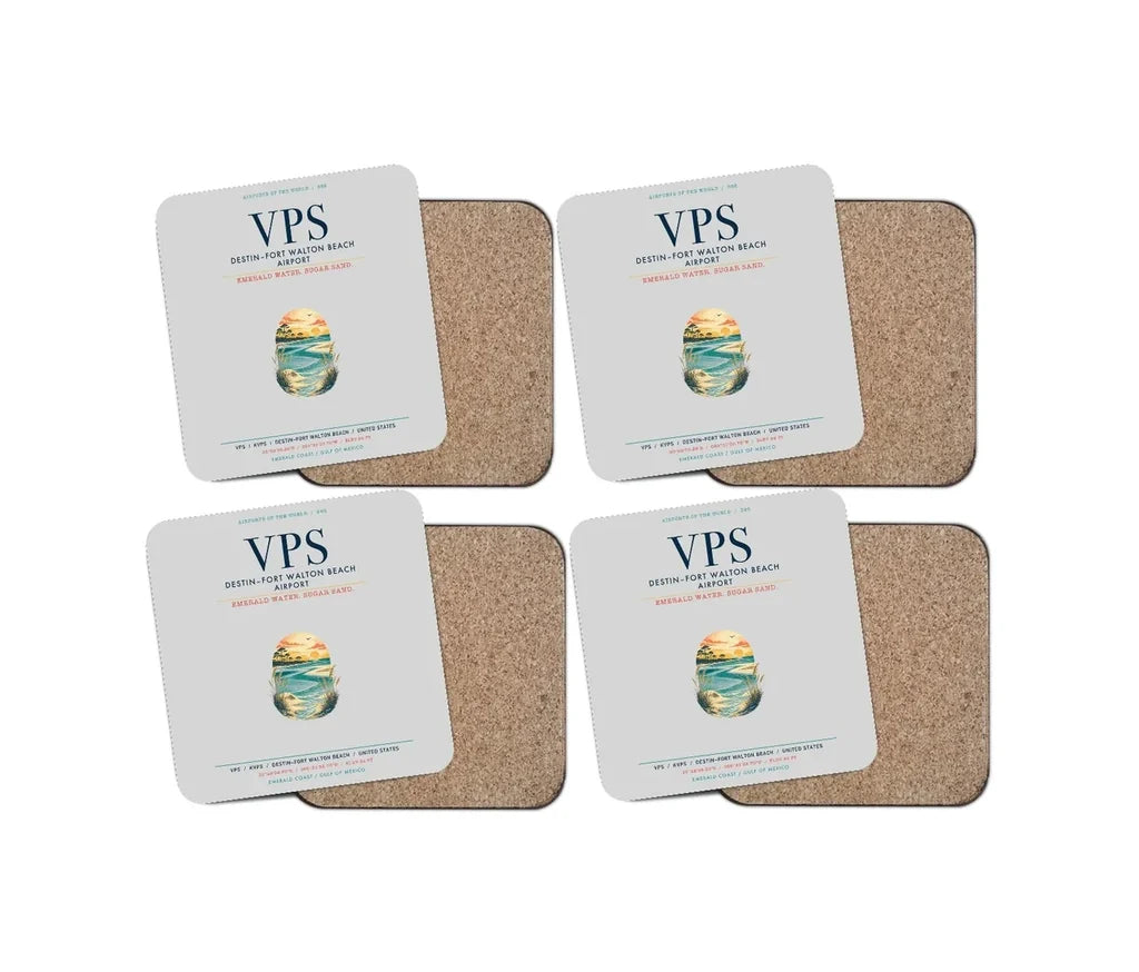 Destin Fort Walton Beach Airport (VPS) design on light gray 4 pieces set coaster