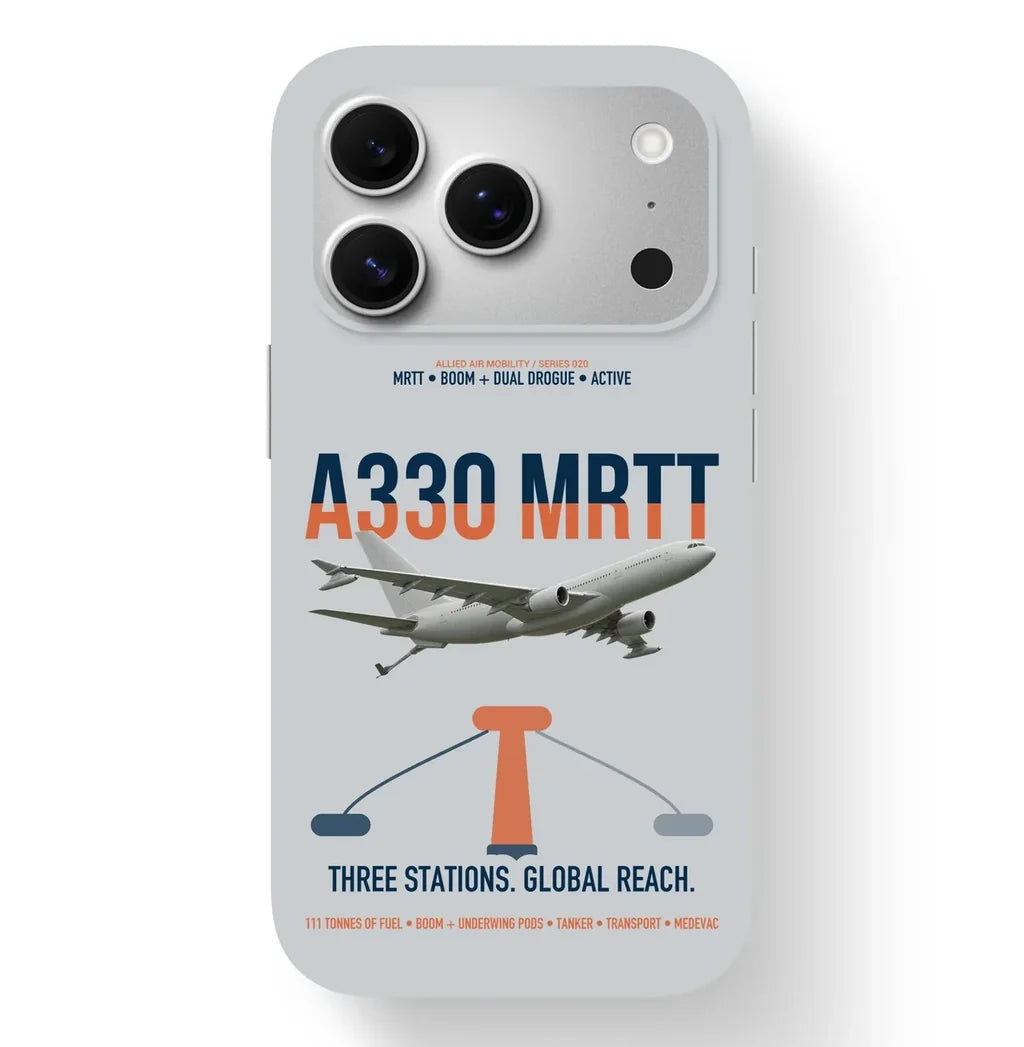 Airbus A330 MRTT design on light gray magsafe iphone case, for iPhone 17 Pro
