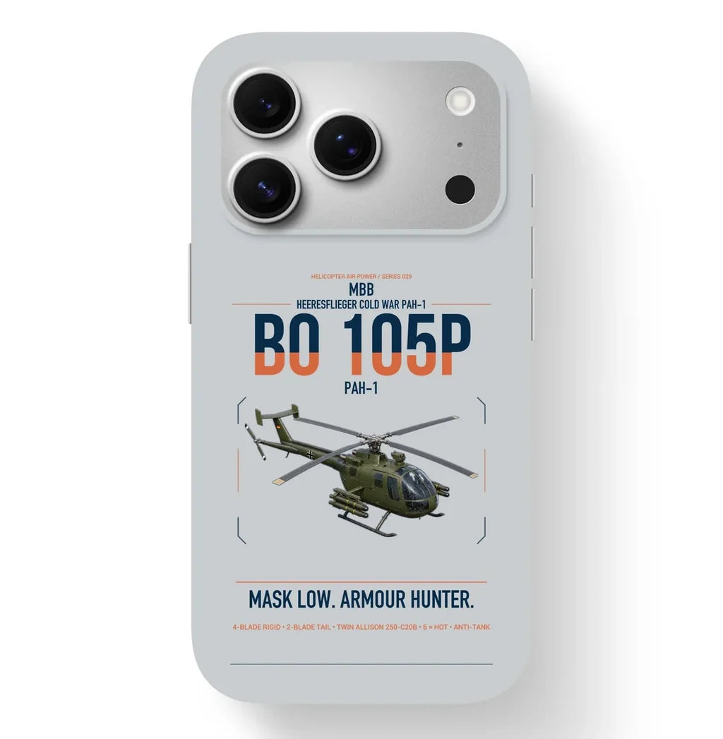 MBB BO 105P PAH-1 design on light gray magsafe iphone case, for iPhone 17 Pro