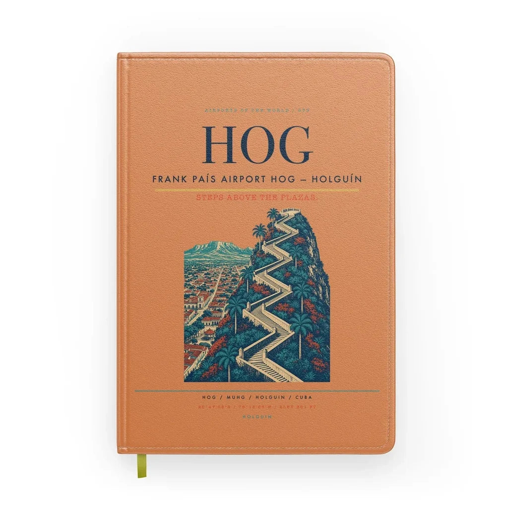 Frank País Airport (HOG) design on orange notebook