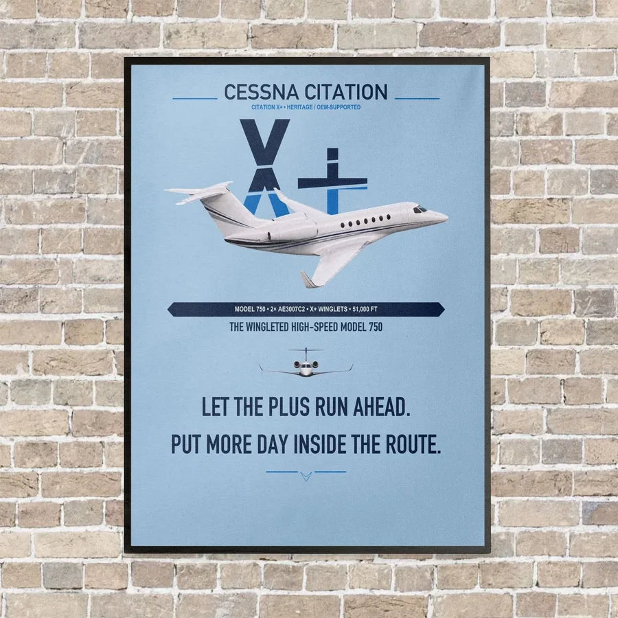 Cessna Citation X+ vertical canvas print - framed - light blue background