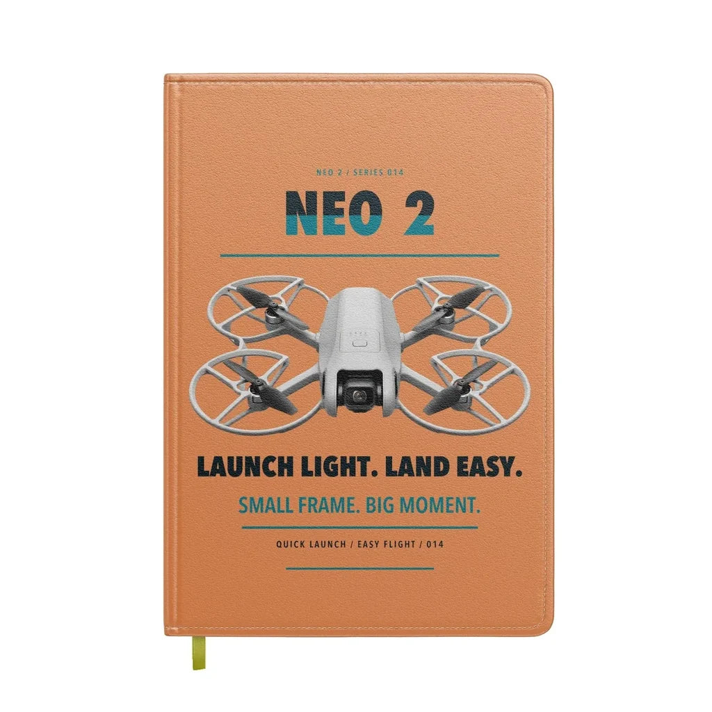 DJI Neo 2 design on orange notebook