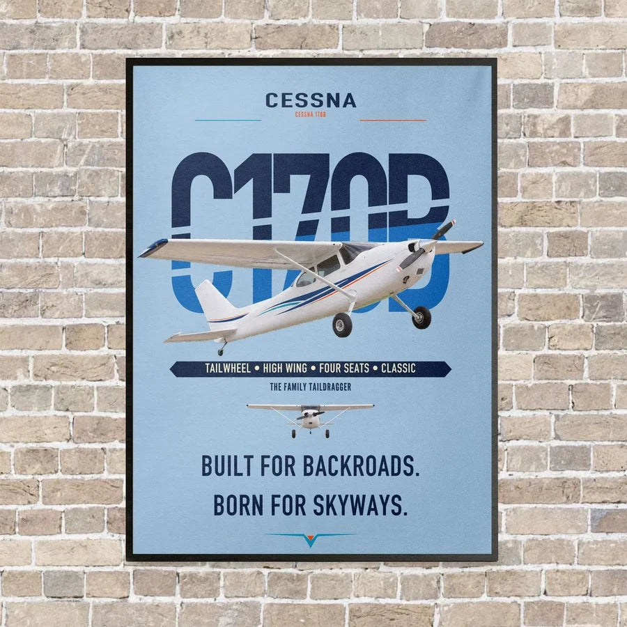 Cessna 170B vertical canvas print - framed - light blue background