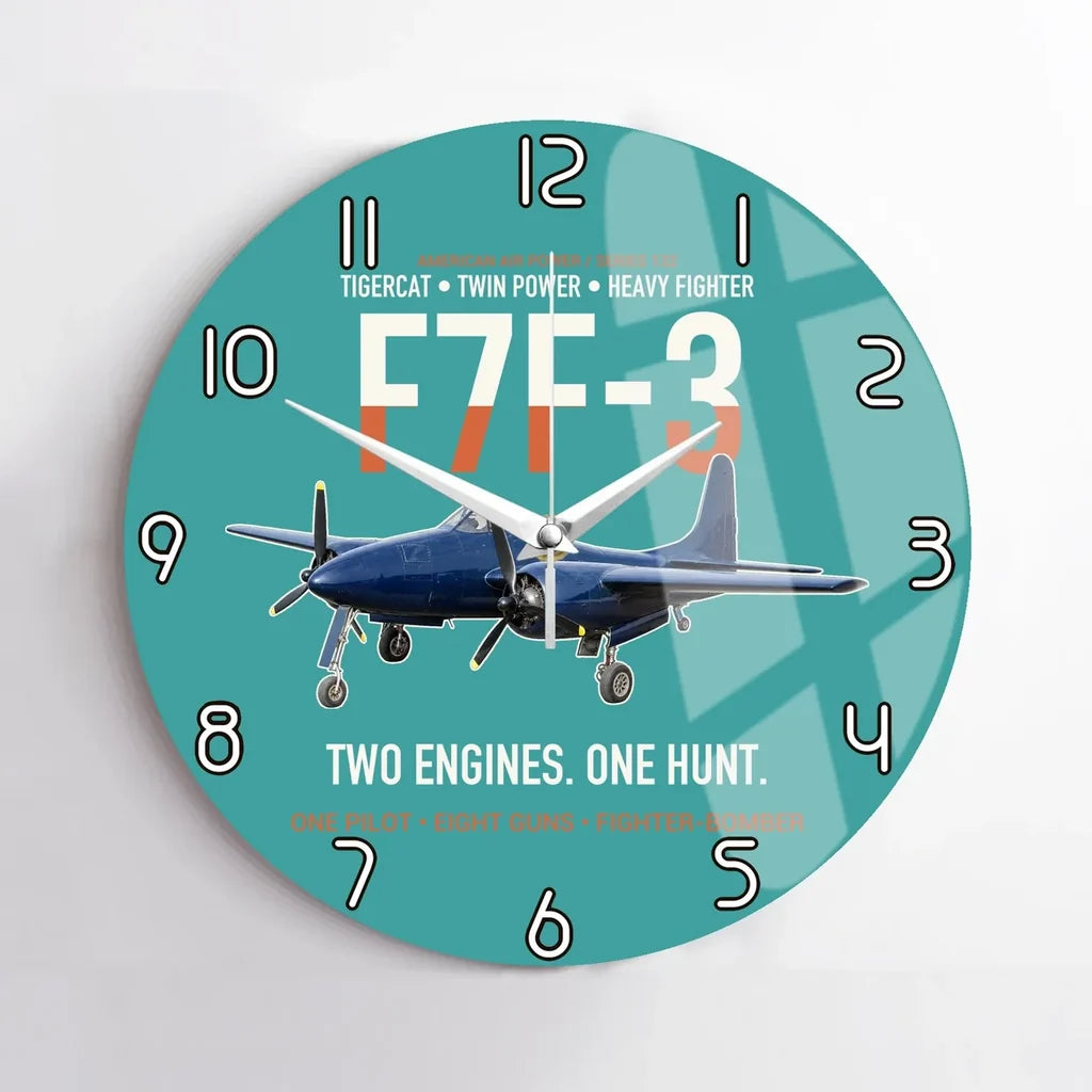 F7F-3 Tigercat Two Engines One Hunt design on turquoise no frame wall clock