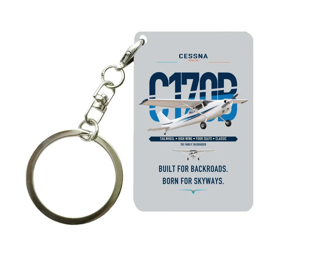 Cessna 170B design on light gray designed key chain, double-side print
