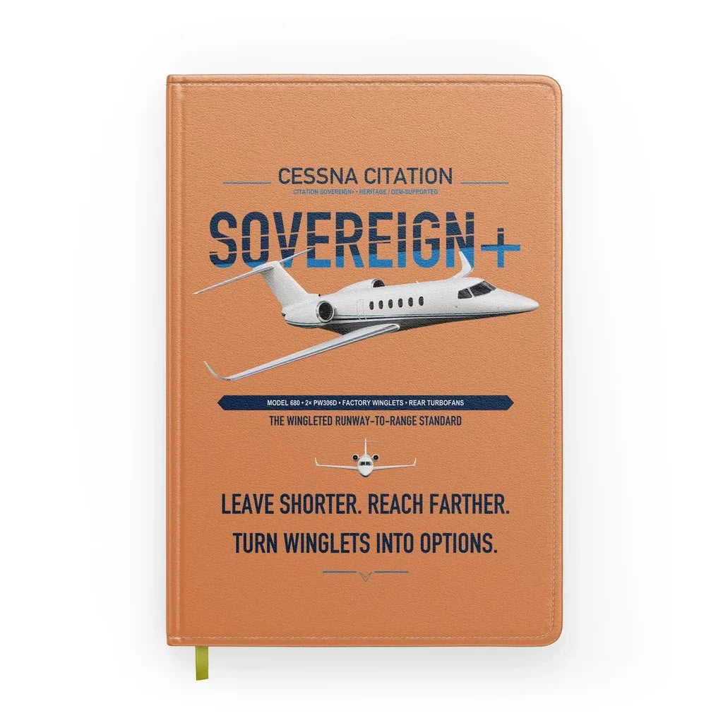 Cessna Citation Sovereign+ design on orange notebook
