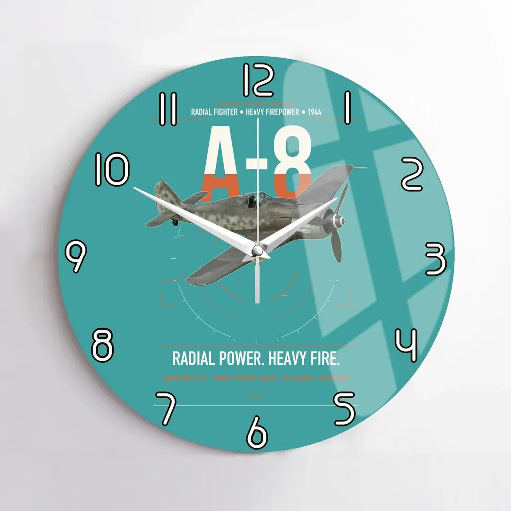 Focke-Wulf Fw 190A-8 design on turquoise no frame wall clock