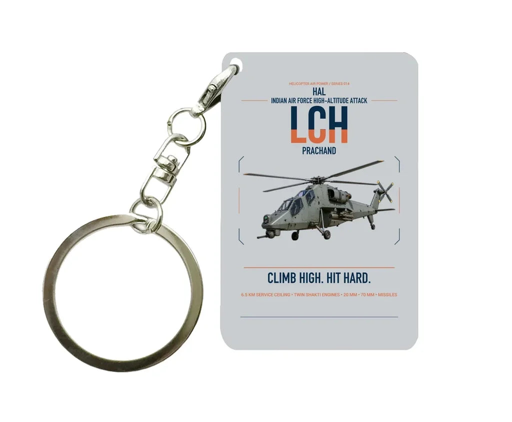 HAL LCH Prachand design on light gray designed key chain, double-side print