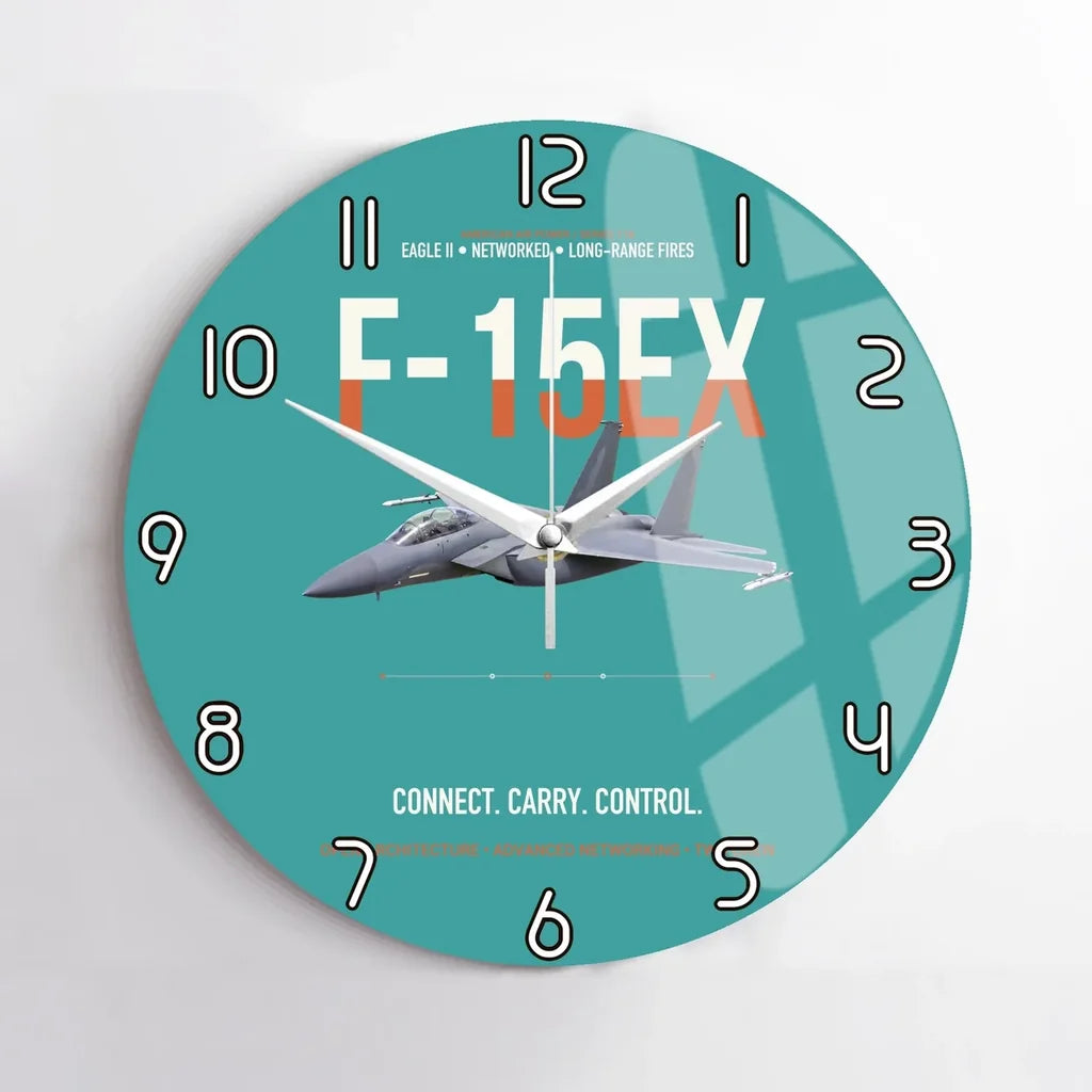 F-15EX Eagle II Connect Carry Control design on turquoise no frame wall clock