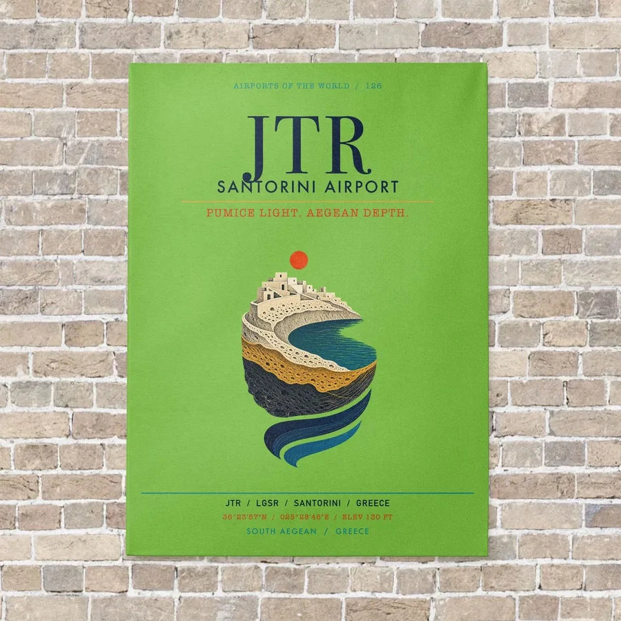 Santorini Airport JTR vertical canvas print - no frame - light green background
