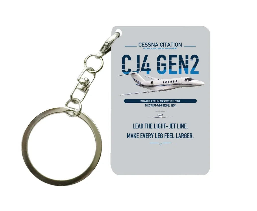 Cessna Citation CJ4 Gen2 design on light gray designed key chain, double-side print