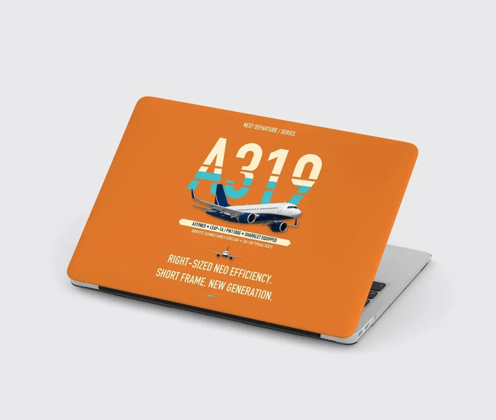 Airbus A319neo design on orange MacBook case